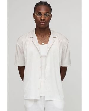 Boohoo Oversized Monogram Print Satin Shirt - White