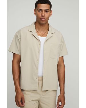 BoohooMAN Oversized Boxy Short Sleeve Stretch Shirt - Natural