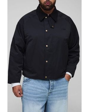 BoohooMAN Plus Boxy Cord Collar Embroidered Worker Jacket - Black