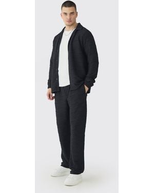 BoohooMAN Tall Elevated Pleated Shirt And Straight Fit Trousers Set - Blue