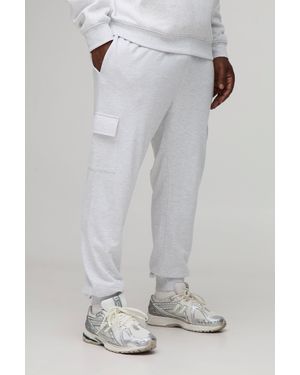 BoohooMAN Plus Lightweight Skinny Fit Basic Cargo Sweatpants - Gray