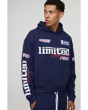 Boohoo Oversized Boxy Moto Graphic Hoodie - Blue