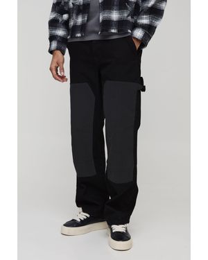 BoohooMAN Relaxed Corduroy & Twill Carpenter Pants - Blue