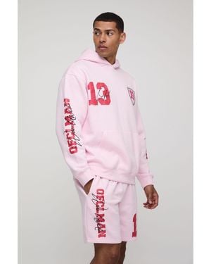 BoohooMAN Oversized Ofcl Short Hooded Tracksuit - Pink