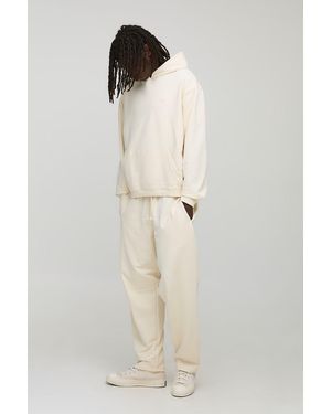 BoohooMAN Oversized Boxy Loopback Script Hoodie And Balloon Jogger Tracksuit - White