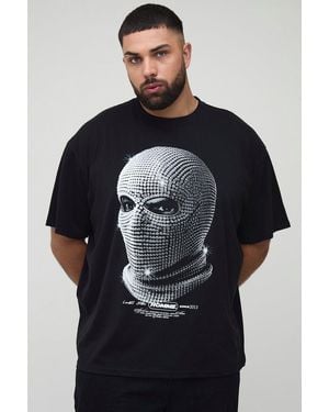 BoohooMAN Plus Oversized Rhinestone Mask Print T-shirt - Blue