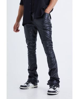 BoohooMAN Tall Fixed Skinny Stacked Applique Pu Trouser - Black