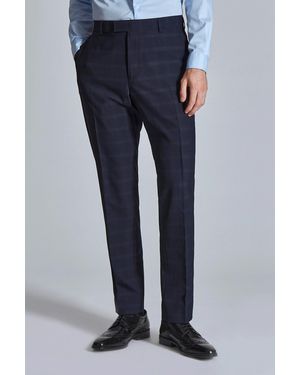 BoohooMAN Slim Fit Textured Check Suit Trouser - Blue