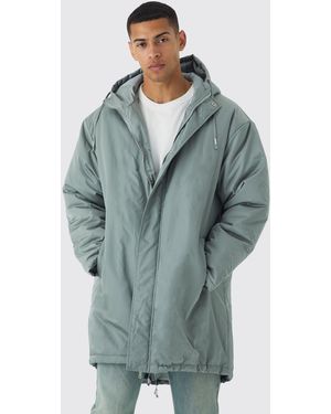 BoohooMAN Gepolsterter Oversize Satin-Parka in Sage - Grün