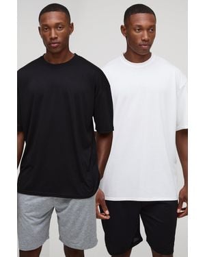 BoohooMAN 2 Pack T-Shirt & Short Lounge Set - Black
