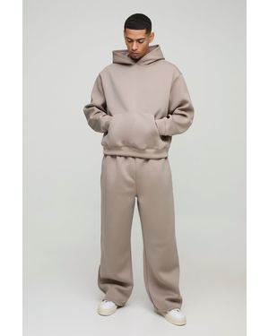 BoohooMAN Oversized Boxy Bonded Scuba Hooded Tracksuit - Natural