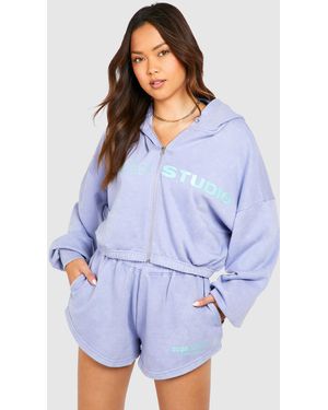 BoohooMAN Dsgn Studio Washed Zip Through Boxy Fit Hoodie - Blue