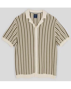 BoohooMAN Steel & Jelly Stanmore - Tonal Stripe Knitted Short Sleeve Shirt - Green