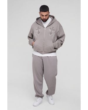 BoohooMAN Plus Oversized Mmxiii Embossed Hooded Tracksuit - Grey