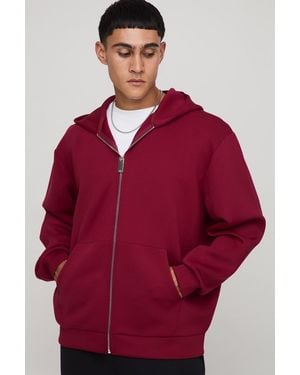 BoohooMAN Oversized Bonded Scuba Zip Through Hoodie - Rot