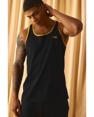 BoohooMAN Regular Embroidered Ringer Racer Tank - Black