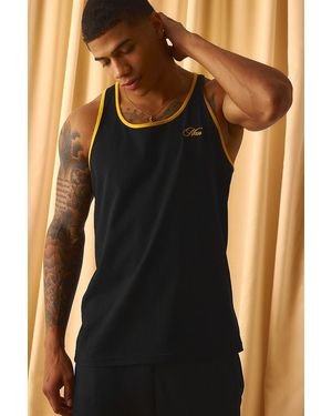 BoohooMAN Regular Embroidered Ringer Racer Tank - Black