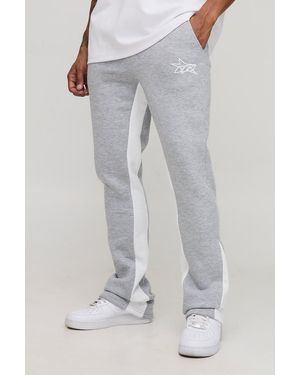 BoohooMAN Slim Fit M Star Stacked Flared Gusset Joggers - Grau