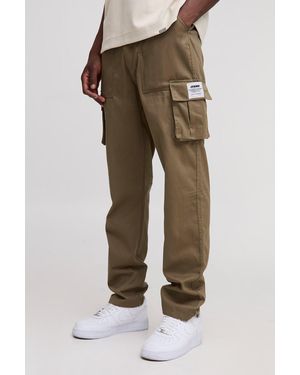BoohooMAN Tall Fixed Waist Relaxed Fit Cargo Pants With Tab - Green
