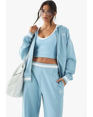 BoohooMAN Dsgn Studio Contrast Hoodie Zip Through Hoodie - Blue