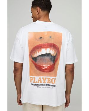 BoohooMAN Oversized Playboy License Printed T-Shirt - White