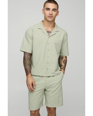 Technic Oversized Boxy Al Stretch Revere Shirt & Comfort Short Set - Green