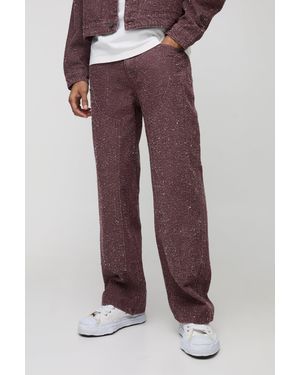 BoohooMAN Relaxed Fit Textured Carpenter Denim Jeans - Purple