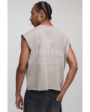 BoohooMAN Oversized Shrunken Raw Edge Western Graphic Tank - Grey