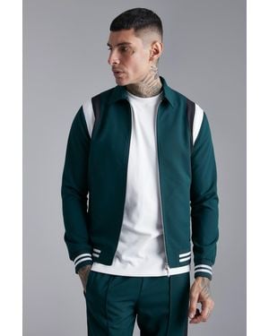 BoohooMAN Tailored Collared Varsity Regular Fit Bomber Jacket - Gray