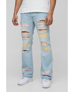 BoohooMAN Pastellfarbene Rip & Repair Schlagjeans - Blau
