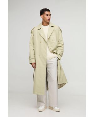 Boohoo Oversized Twill Double Breasted Trench Coat - Neutro