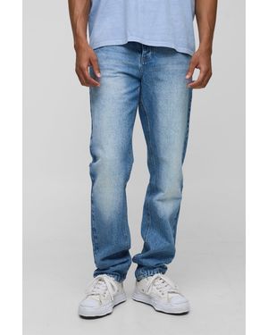 BoohooMAN Slim Stacked Washed Distressed Cross Jeans - Blue