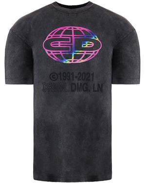 BoohooMAN Criminal Damage Washed Black Iridescent Foil T-shirt