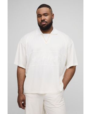 BoohooMAN Plus Oversized Boxy Airtex Homme Applique T-Shirt - White