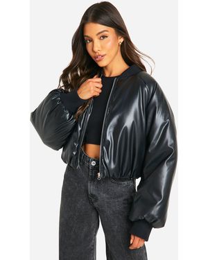 BoohooMAN Dsgn Studio Embossed Faux Leather Oversized Bomber Jacket - Black