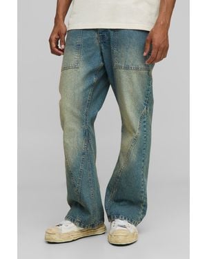 Boohoo Relaxed Rigid Flared Washed Panelled Jeans - Blue