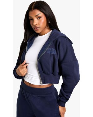 BoohooMAN Dsgn Studio Sport Bubble Print Boxy Crop Zip Through Hoodie - Blue