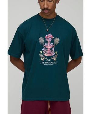 BoohooMAN Oversized Man Script Tennis Club Graphic T-shirt - Blue