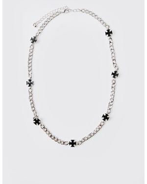 BoohooMAN Silberne Kette mit Kreuz - Weiß