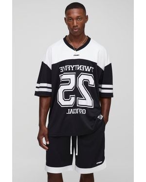 BoohooMAN Oversized Official Mesh Hockey Top & Short Set - Blue