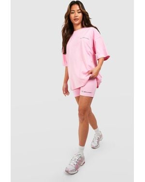 BoohooMAN Dsgn Studio Text Slogan Oversized T-shirt And Cycling Short Set - Red