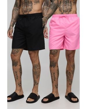 BoohooMAN Tall 2 Pack Mid Length Swim Trunks - Pink