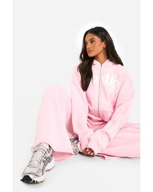 BoohooMAN Dsgn Studio Slogan Boxy Crop Zip Through Hoodie - Pink