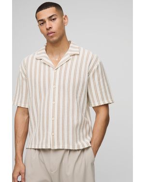BoohooMAN Oversized Boxy Textured Stripe Jersey Shirt - Natural