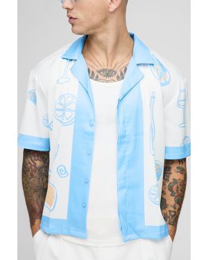 BoohooMAN Oversized Boxy Fruit Print Satin Shirt - White