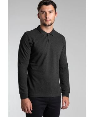 BoohooMAN Steel & Jelly Charcoal Melange Pique Long Sleeve Polo - Grey