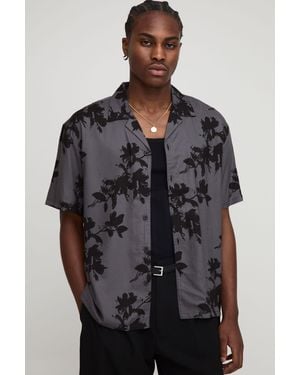 BoohooMAN Oversized Floral Revere Shirt - Gray