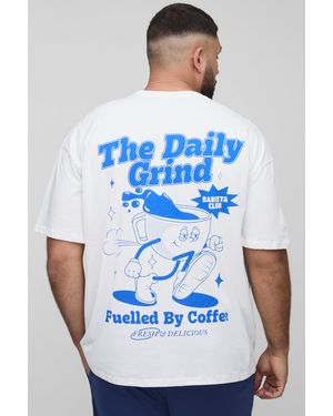 BoohooMAN Plus Oversized Extended Neck Daily Grind Cartoon Graphic T-Shirt - Blue