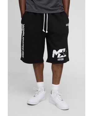 BoohooMAN M Star Moto Printed Jersey Jorts - Black