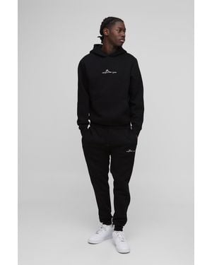 Boohoo Regular Fit 330Gsm Bm Signature Hooded Tracksuit - Black